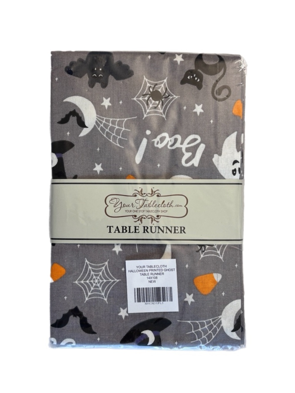 Halloween Table Runner - Gray with Orange & Black Spooky Prints - Picture 2 of 5